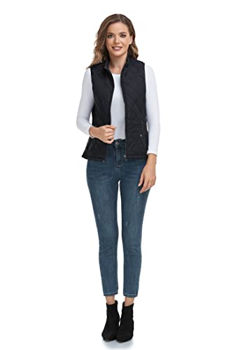Longking 2023 Upgraded, Bluish Black Women's Outwear Vest With One Inner Pocket, Stand Collar Lightweight Zip Quilted Vest For Women S #TOP5