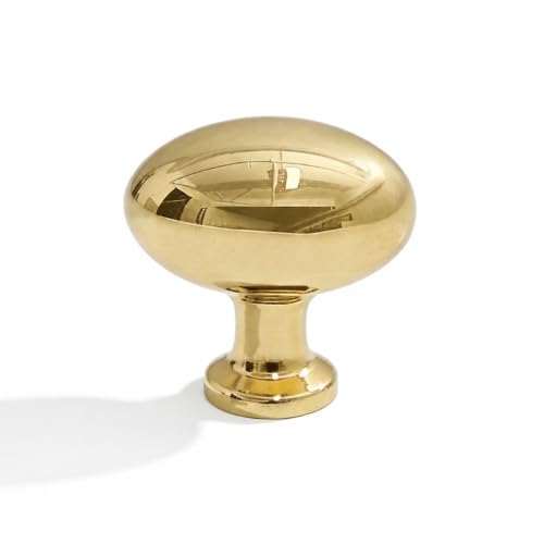 khtumeware 100% Solid Aged Brass Cabinet Oval Knobs 1-1/8 inch Diameter Vintage Old Gold Knobs for Kitchen Cabinets Bathroom Dressers and Cupboards(5 Egg knob)