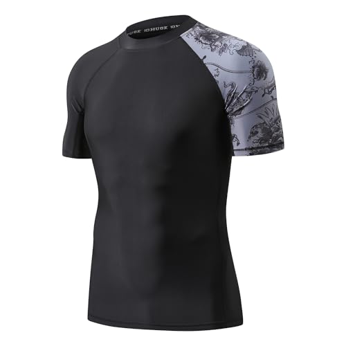 HUGE SPORTS Men's Splice UV Sun Protection UPF 50+ Skins Rash Guard Short Sleeves
