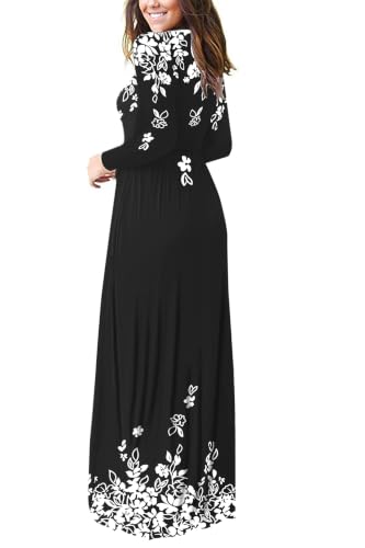 Image of AUSELILY Womens Long Sleeve Maxi Dress Casual Empire Waist with Pockets | Versatile year round long dress for spring, fall, winter, available in floral prints and solids