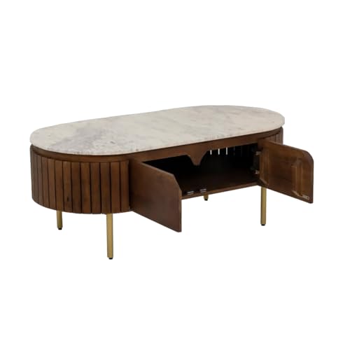 Image of The Attic Carlston Coffee Table, Coffee Table for Living Room, Solid Wood Centre Table with Ceramic Top, Tobacco Brown Finish
