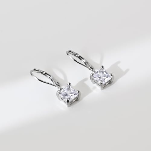 Cubic Zirconia Earrings Princess Cut Leverback Earrings Silver Dangle Earrings Drop Earrings Bridesmaids Earrings Diamond Earrings for Women4