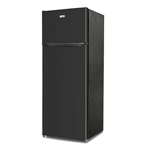 Commercial Cool CCR77LBB 7.7 Cu. Ft Freezer, Top Mount Fridge with Glass Shelves, Bottle Storage, Beverage Rack, Crisper Drawer Cover in Black Refrigerator