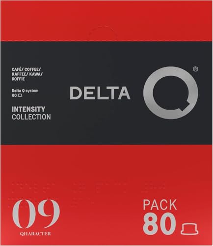 Delta Cafés - Delta Q - Cápsulas de Café Molido Qharacter - Espresso Intenso con Notas de Caramelo y Frutos Secos - Intensidad 9 - Molido Natural - 80 Cápsulas