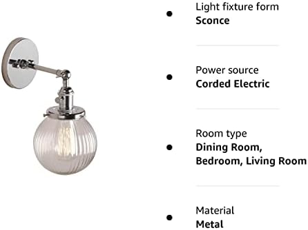 PathsOn 15cm Industrial Modern Vintage Retro Wall Lights, Loft Bar Kitchen Sconce Lights Lamp Fixture with Ribbed Globe Clear Glass Light Shade (Chrome)