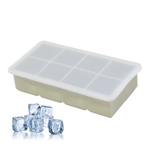 製氷皿 四角氷 5cm 8穴 シリコン製氷機 取り出しやすい 冷凍保存 多用途 DIY 蓋付き 溶けにくい 小型製氷機 家庭用 バー用 (みどり)