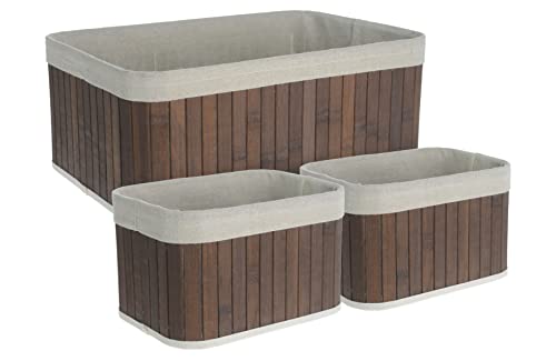 HERSIG - Cesta de Bambu | Cesta Decorativa Rectangular Color Marron - 37x25x15cm - 22,5x16x14cm - Pack 3 Unidades