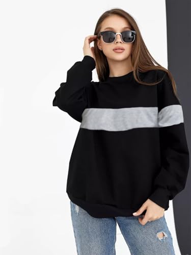 Image of LEOTUDE Women's Loopknit Boyfriend /Loose Fit Round Neck Sweatshirt (Color Black)