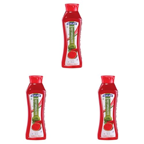 Image of Mala's Watermelon Syrup, 750Ml Bottle | Mixer for Fruit Shakes, Falooda, Mocktails, Cocktails, Drinks, Juices, Beverages, Sharbat, Sorbets (Pack of 3)