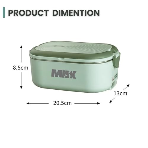 Image of MISK Electric Heating Lunch Box, 1200 ML Capacity, Portable Stainless Steel Food Warmer for Office, Work, Travel use| Radiation Free | Plug and Heat | hot Meal Tiffin Box