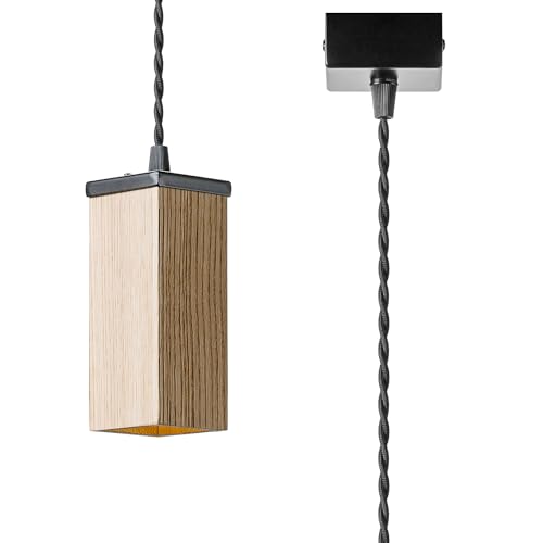 Suspension chêne massif texturé 6 x 15 cm luminaire bois de plafond