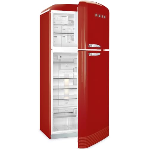 Image of Smeg FAB50 Retro Style Refrigerator - 19.28 cu. ft. Freestanding Fridge-Freezer, Dual Cooling, No-Frost, Adjustable Glass Shelves, Chrome Handle - Red - Made in Italy