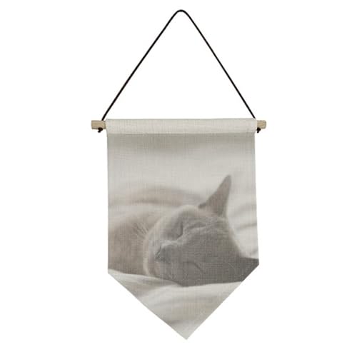 Drapeau en toile à suspendre photo chat gris poster tissu