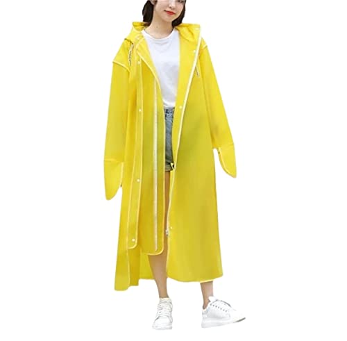Raincoat Poncho Bicycle Raincoat for Men Women Adults EVA Poncho with Hat Waterproof Long Raincoat Rain Coat (Color : Yellow, Size : X-Large)