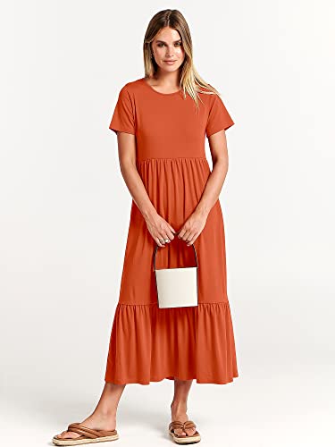 Image of ANRABESS Womens 2026 Summer Casual Maxi Dress A line Tiered Flowy Short Sleeve Crewneck T Shirt Beach Travel Long Dresses