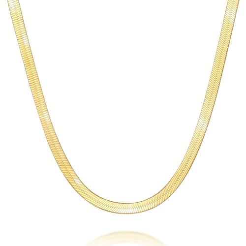 14K Gold Necklace for Women Non Tarnish 4mm Snake Chain for Women Herringbone Gold Necklace for Mens Necklaces Chain 16