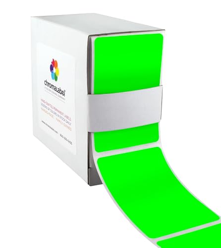 ChromaLabel 2 x 3 Inch Rectangle Labels, High Visibility Color Coded Label, Rectangular Sticker Label - 250 Adhesive Labels per Dispenser Box, Fluorescent Green Stickers