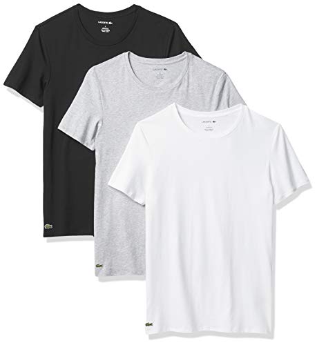 Lacoste Underwear Men's Essentials 3 Pack 100% Cotton Slim Fit Crew Neck T-Shirts, White/Silver Chineblack, X-Small
