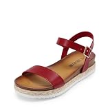 DREAM PAIRS Women’s Open Toe Ankle Strap Espadrille Casual Flatform Platform Wedge Sandals,Size 9,Red,SUNNA