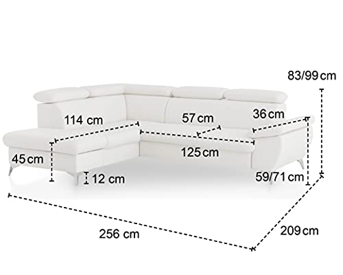 Mivano Eckcouch Gisele / Ecksofa mit Schlaffunktion, Stauraum, Armteilfunktion und Kopfteilverstellung / 256 x 83 x 209 / Velours, Beige – Bild 4