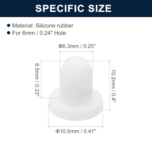 Image of uxcell 16 Pieces White Rubber Stopper, 6.3mm Plug Holes for 6mm /0.24 inch Hole