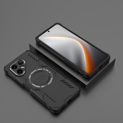 Image of FitSmart Heavy Duty Hard Defender Protective Back Cover for Tecno Pova 7 5G (Strong Magnetic Case, Black)