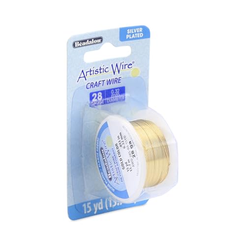 Artistic Wire, 28 Gauge Silver Plated Tarnish Resistant Colored Copper Craft Wire, Gold Color, 15 yd