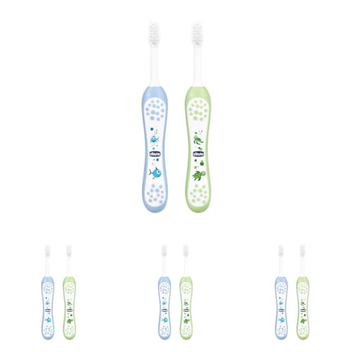 Image of Chicco Baby Manual Toothbrush For Infants (6M-36M), Set Of 2|Extra Soft Tapered Bristles Ideal For Milk Teeth|Bpa Free (Blue, Green) (Pack of 4)