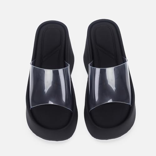 Women'S Clear Strap Platform Wedges Slide Sandals Fashion Round Toe Open Slip-On Comfortable High Heel Platform Dressy Slippers Summer Party Dance Casual Beach Walking Slippers4
