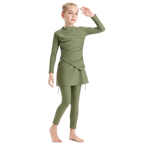 Image of Muslim Swimsuits for Girls Modest Swimwear Full Cover Hijab Burkini Islamic Top Pants Cap 3PCS Rash Guard Sets