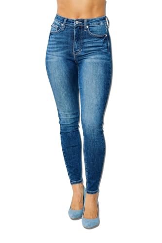Judy Blue High Waist Tummy Control Classic Skinny Jeans (Medium Blue, 13)