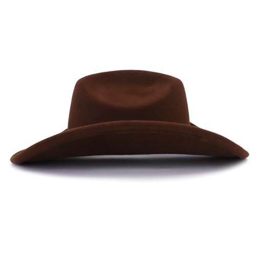 Image of Western Cowboy Hat for Men Women Wide Brim Felt Cowboy Cowgirl Hat with Buckle Belt Classic Fedora Hat
