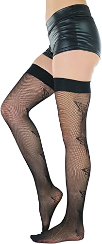 Image of ToBeInStyle Women's Sexy Nylon Versatile Fine Fishnet Thigh High Stockings w /Opaque Band