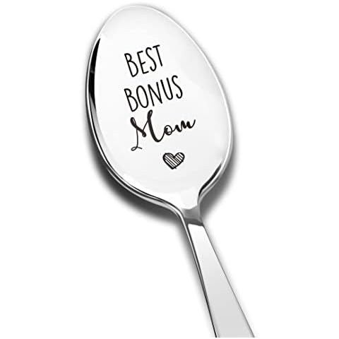 Best Bonus Mom Spoon Engraved Stainless Steel Funny, Love Quote Gifts for Stepmom Best Coffee Spoon Gifts for Birthday Christmas Cover