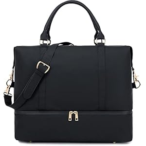 Travel Weekender Bag Womens Men Water Resistant Overnight Carry on Shoulder Duffel Beach Tote Bag (Black)