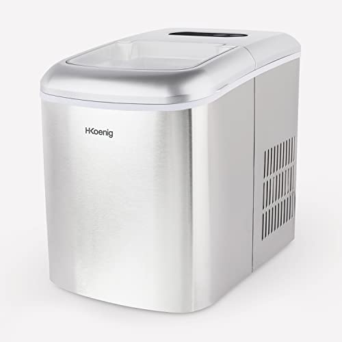 H.Koenig KB20 Eiswürfelmaschine KB20, 12 kg Eiswürfel pro Tag, Produktionszeit 6-8 min. -2 Eiswürfelgrößen-Wasserstandsanzeige, 120 W Silber, Edelstahl, 12 kilograms, 2,1L – Bild 4
