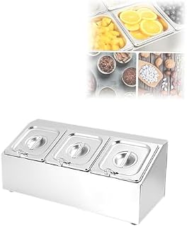 Inclined Countertop Dispenser Rack for Seasoning & Condiment Containers, Perfect for Salad & Fruit Prep, Includes Pans & Lids, Essential Kitchen Organization Tool