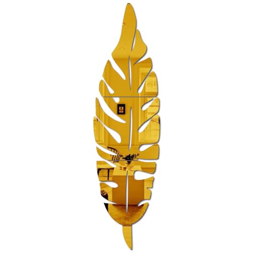 Image of Bikri Kendra - Banana Leaf Gold Mirror Stickers for Wall, Wall Mirror Stickers, 3D Acrylic Stickers, Plum Feather, Wall Stickers for Hall Room, Living Room Bed Room, Kitchen