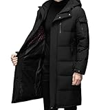 Herren Winterparka, langer Kapuzenparka, isolierte Steppjacke, wasserdicht, warm, schwarz, Größe...