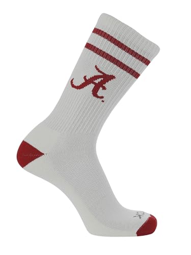 Alabama Crimson Tide Socks Vintage Soft Cotton Sock with Stripes – NCAA Licensed | Crimson & White University of Alabama | College Fan Gameday Apparel for Men & Women | Men's & Women's (Large)