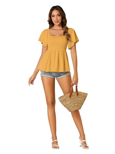Image of LYANER Women's Square Neck Cute Peplum Top
