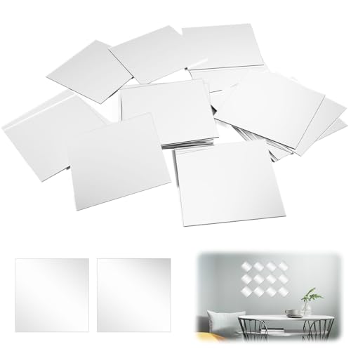 50 Piezas 5 x 5 cm Cuadradas Mini Espejos Autoadhesivos, Acrílico Espejos Adhesivos, Decoración Autoadhesivo Azulejos Mosaico Espejo, Adecuado para Decoración de Pared Diy, Salón, Cocina, Baño