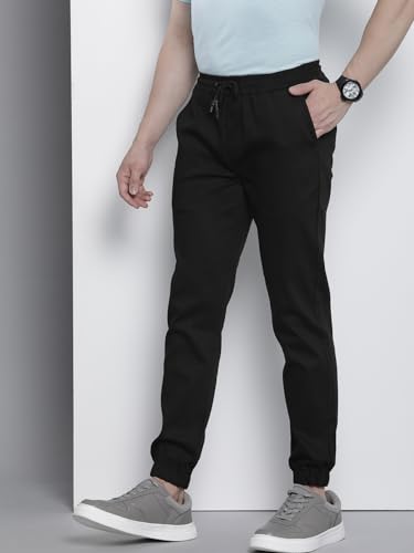 Image of The Indian Garage Co Men Slim Fit Solid Mid-Rise Stretchable Chino Joggers