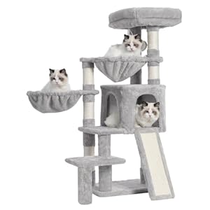 Gitelsnour Cat Tree, Cat Tower with condo, 2 Baskets, Large Platform, Scratch Board, Cat Scratching Posts for Indoor Cats, Light Gray GCT003SW