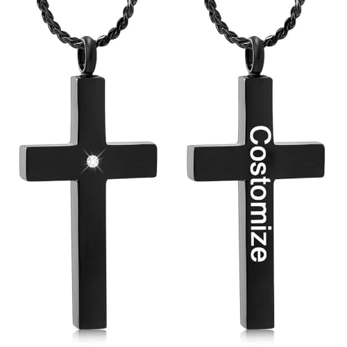 Collier avec pendentif en forme de croix en cristal pour cendres – Bijoux funéraires en acier inoxydable – Collier urne commémorative religieuse pour cendres d'animaux domestiques