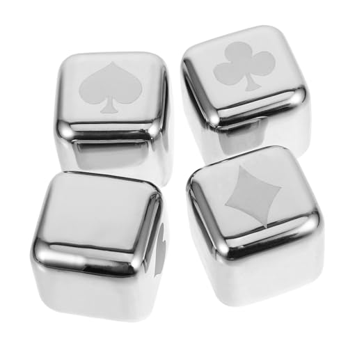 TOYANDONA 4 pièces Pierres à Glace Acier Inoxydable Glaçons Réutilisables Motif Poker Refroidissement pour Whisky Vin et Bières Accessoire Boissons Raffiné