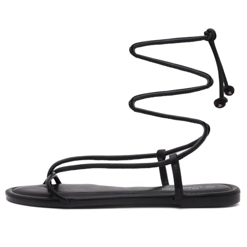 Shoe Land Women’s Flat Sandals – Comfortable Lace-Up Gladiator Sandals with Adjustable Ankle Wrap | Strappy Crisscross Open Toe Tie-Up Shoes for Summer, Beach & Travel2