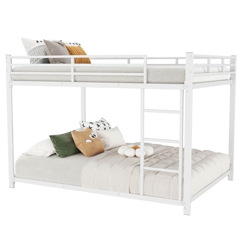 Aceinheu Etagenbett, Klassisches Eisenbett als Stockbett, Stabiler Metallrahmen mit Leiter & hohem Sicherheitsgeländer, geräuscharm, platzsparend, (Weiß, 90 x 200cm)