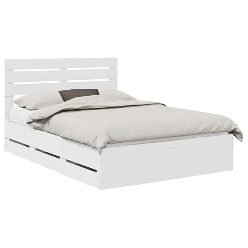 vidaXL Cadre de lit avec tiroir Blanc 160 x 200 cm Bois Ingénierie, Ensemble de Meubles Modernes, lit Design rectangulaire, Rangement Discret, Base à Lattes...