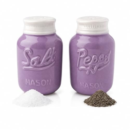 Comfify (purple) - Vintage Mason Jar Salt & Pepper Shakers Adorable Decorative Mason Jar Decor for Vintage, Rustic, Shabby Chic - Sturdy Ceramic in Purple - 100ml Cap.